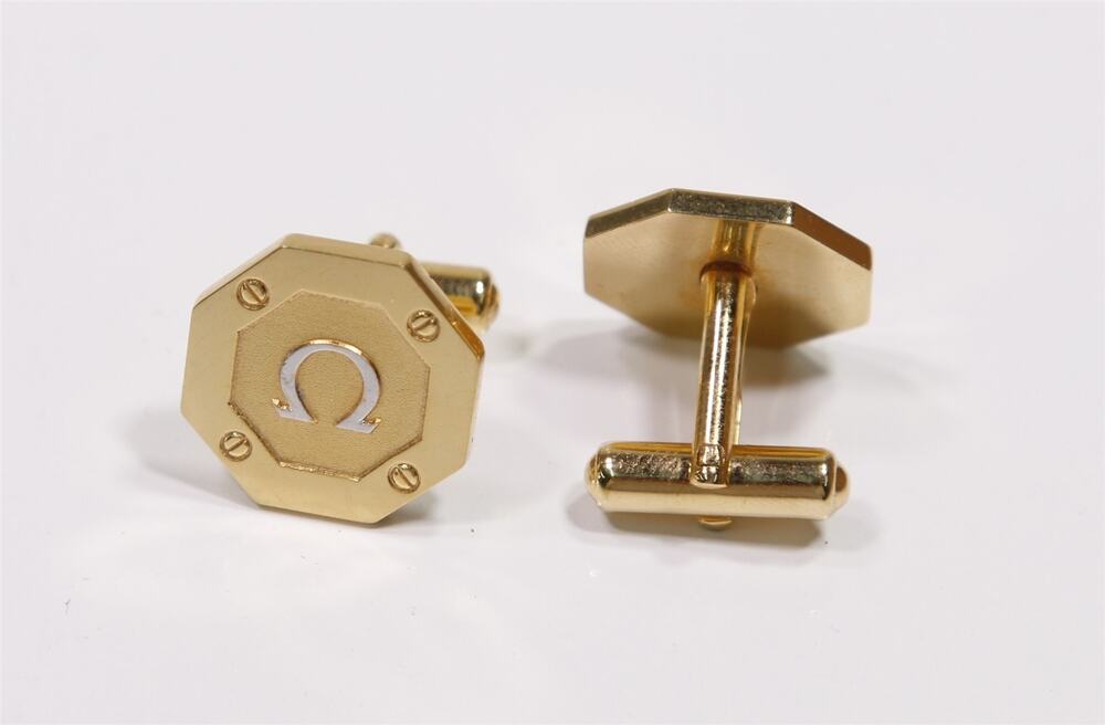 Omega Watch Gold Logo Cufflinks for Dress Shirt Authentic